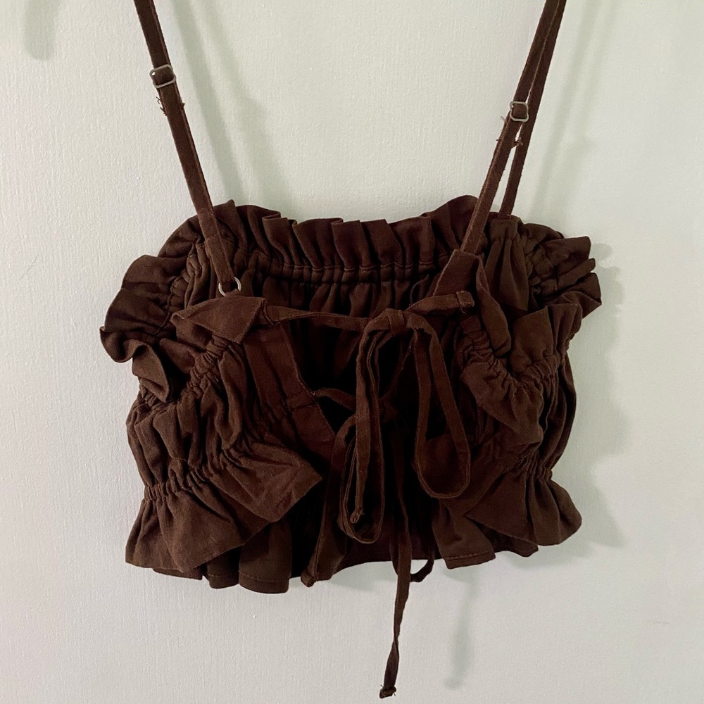 Wild Fable Women’s Linen Tiny Tank Top - Dark Brown - NWT - Picture 2 of 4
